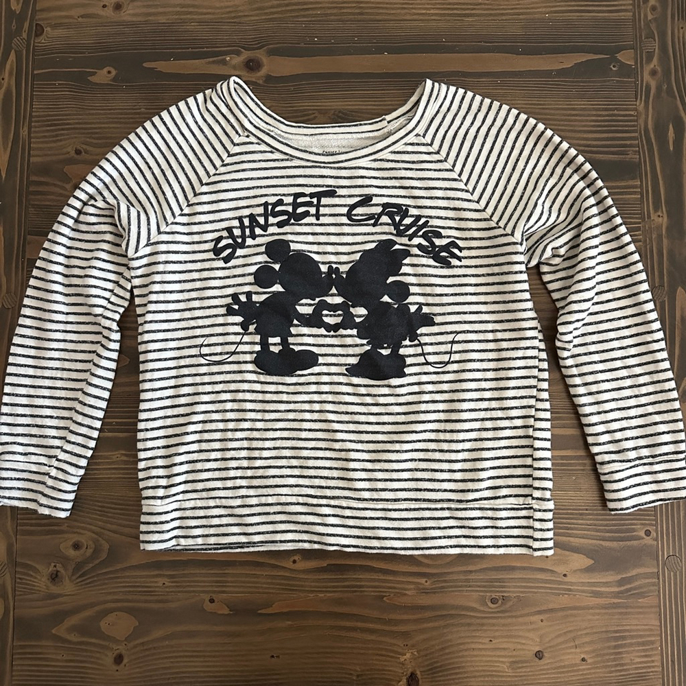 Women's Disney Cruise Line Sweatshirt XL White Black Stripes Mickey Minnie